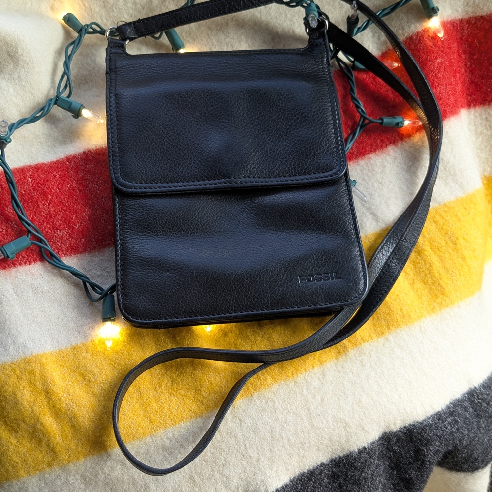 Fossil Black Leather Crossbody Bag